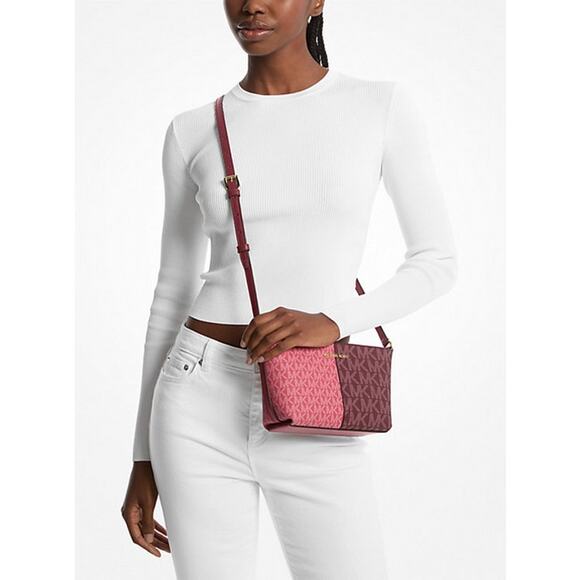 MICHAEL KORS Jet Set Small Two-Tone Logo Crossbody Bag In Oxblood Multi NWT - Picture 3 of 9